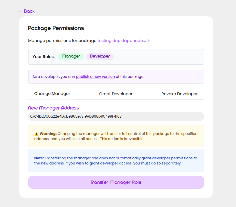 Change manager Address